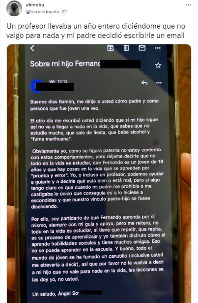 El mensaje del padre del adolescente que se volvió viral.