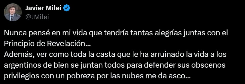 "Principio de Revelación". Captura: X / @JMilei