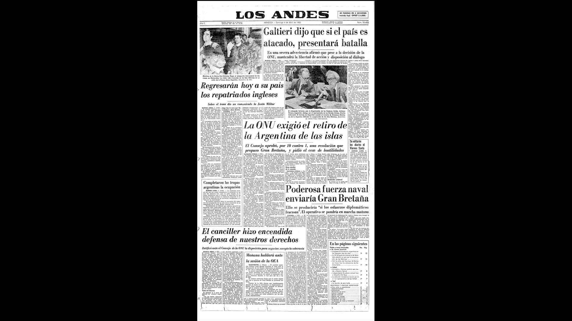 Un recorrido día a día por las portadas del medio más importante de Mendoza, para conocer el pulso diario de la guerra que enluteció a todo el país.