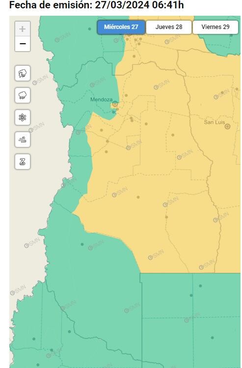 Alerta amarilla por tormentas en Mendoza (SMN)