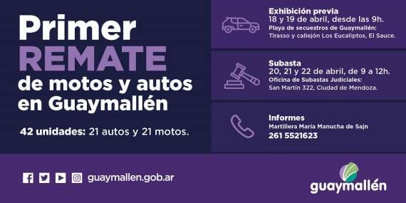 Remate de autos y motos en Guaymallén (abril 2022)