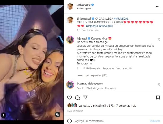 Mensaje de La joaqui a Tini Stoessel