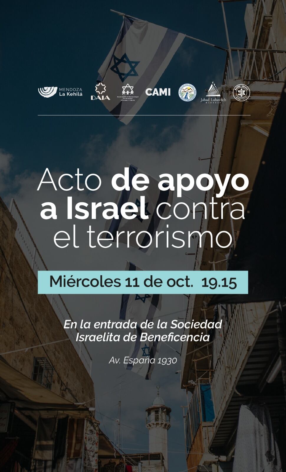 Convocan a un acto de apoyo a Israel y en contra del terrorismo en Mendoza