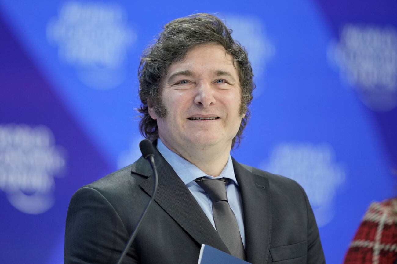 El presidente Javier Milei, en su exposición en el Foro Económico de Davos. (AP / Markus Schreiber)