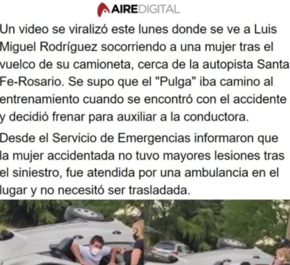 El 'Pulga' Rodríguez vio un accidente de tránsito y se paró para ayudar.