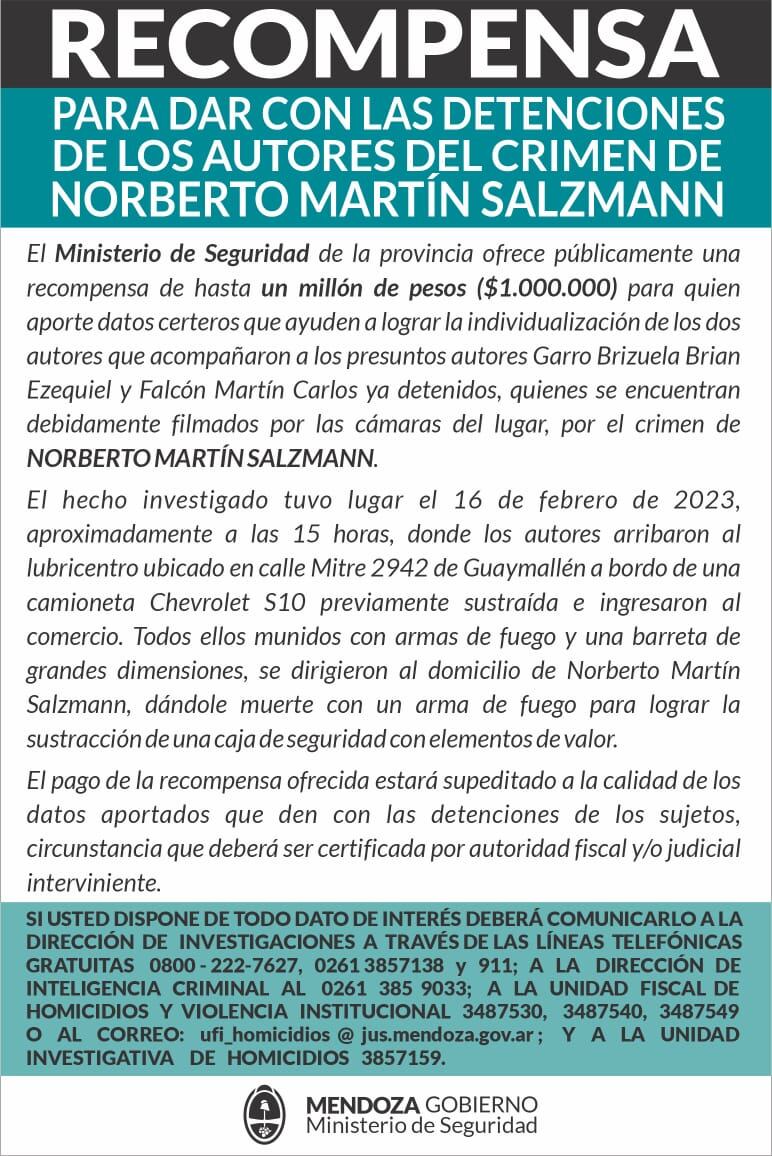 La recompensa oficial por Norberto Salzman.