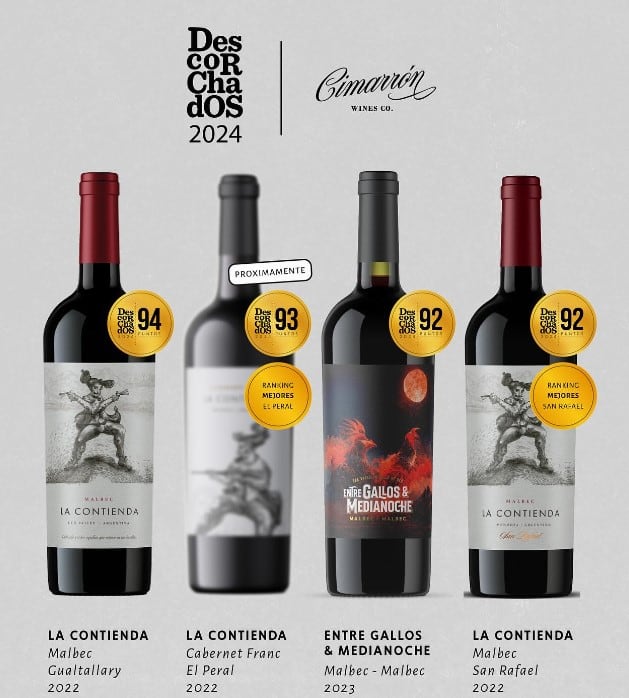 Cuatro de los cinco vinos que componen hoy las líneas de Cimarrón Wines. - Gentileza