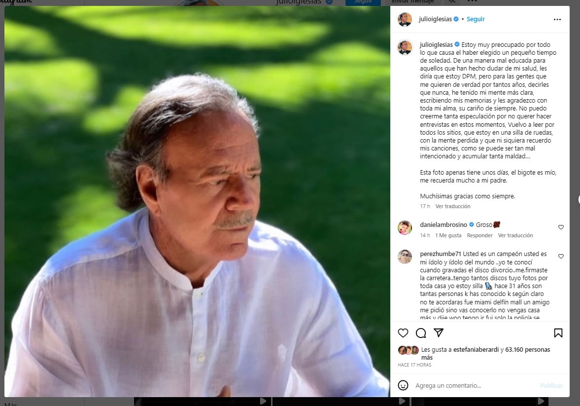 Julio Iglesias reapareció en redes y rompió el silencio.