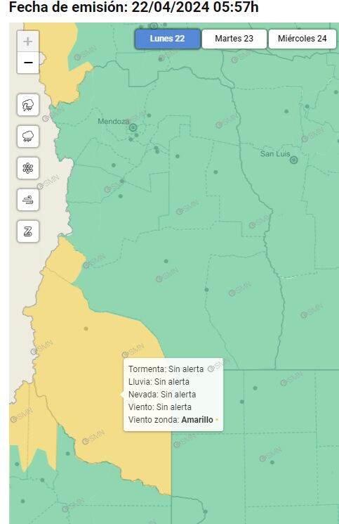 Alerta amarilla por viento Zonda en Malargüe (SMN)