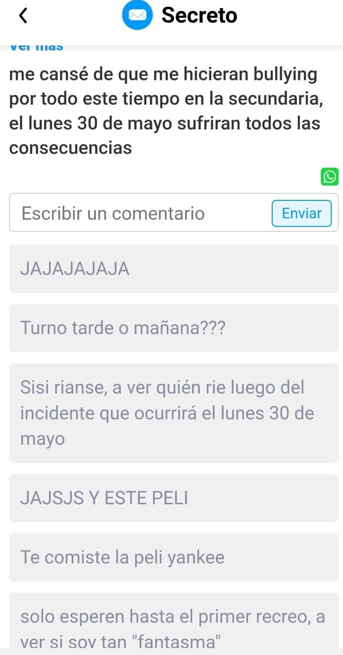 “Solo esperen hasta el primer recreo a ver si soy tan ‘fantasma’”, decía uno de los textos, sin identificación.