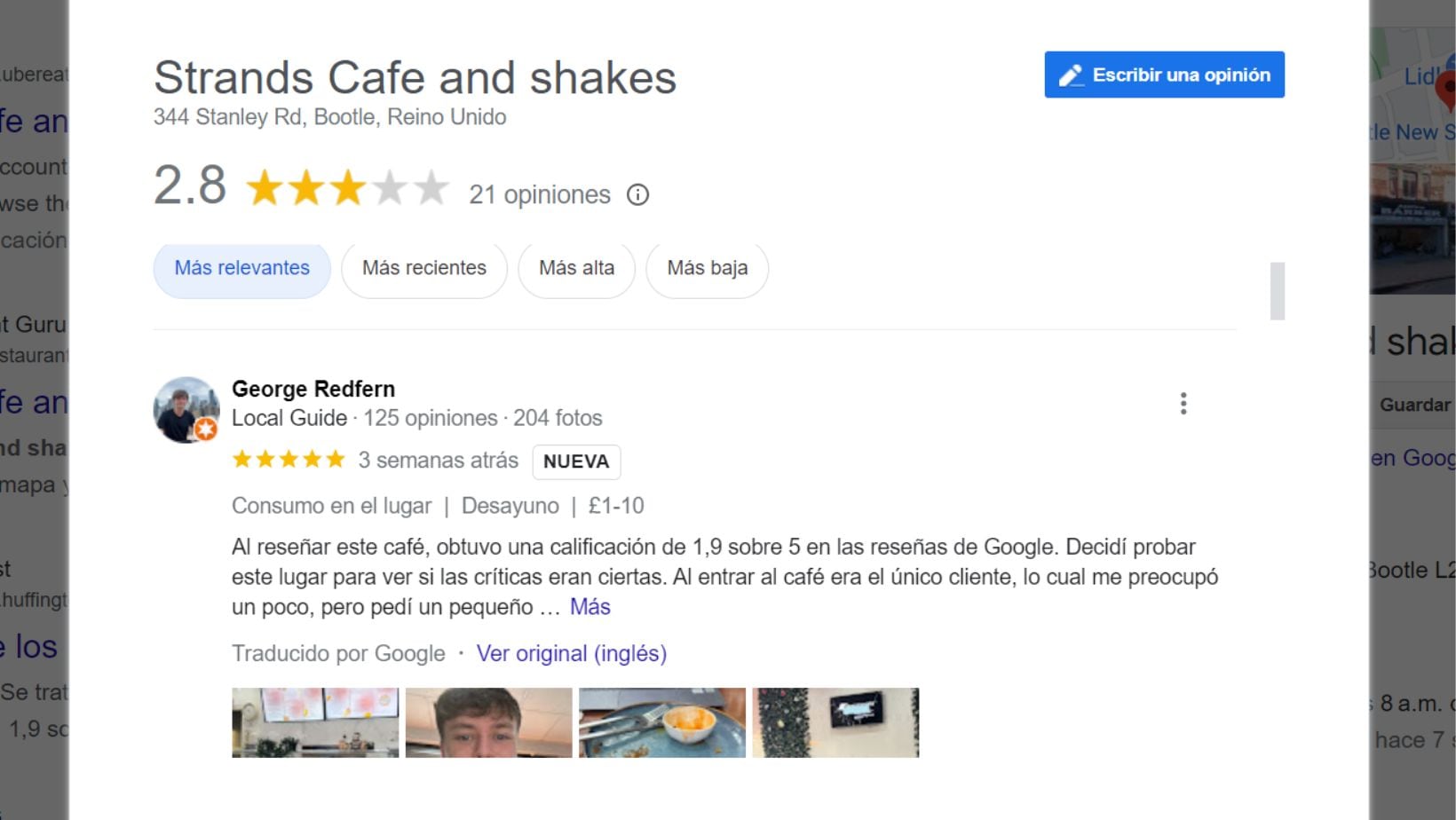 La reseña que dejó George luego de visitar el café