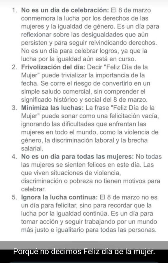 Una usuario compartió "Porqué no decimos 'Feliz Día de la Mujer'". Captura: X / @CasaRosada