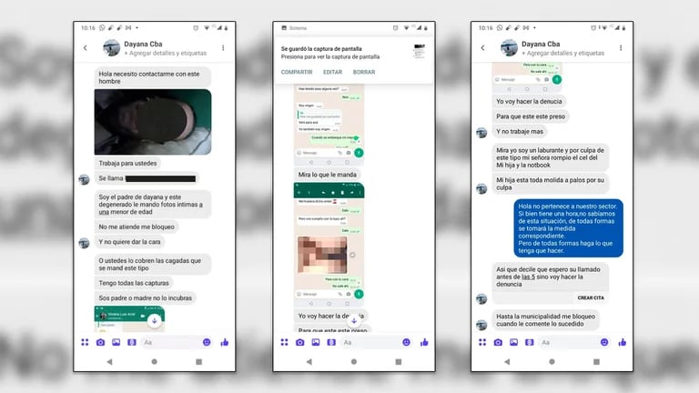 Los chats con los que el empleado fue amenazado por los falsos fiscales.