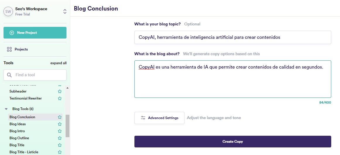 Herramienta de redacción de contenido impulsada por IA