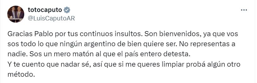 La respuesta de Luis Caputo a Moyano - X