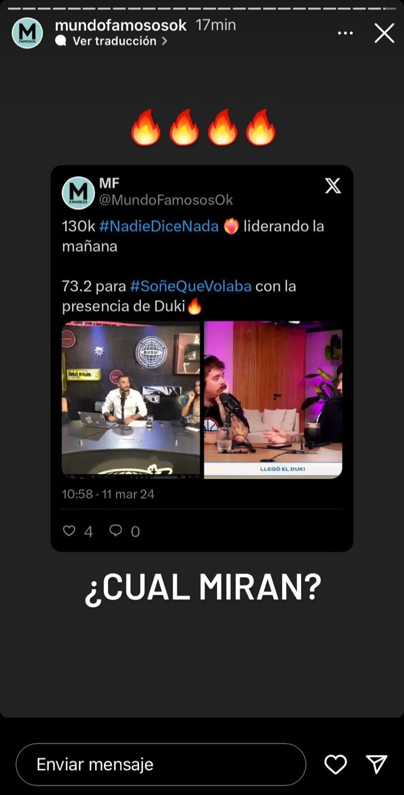 La picante competencia entre Migue Granados y Nico Occhiato por el stream. Captura de pantalla.