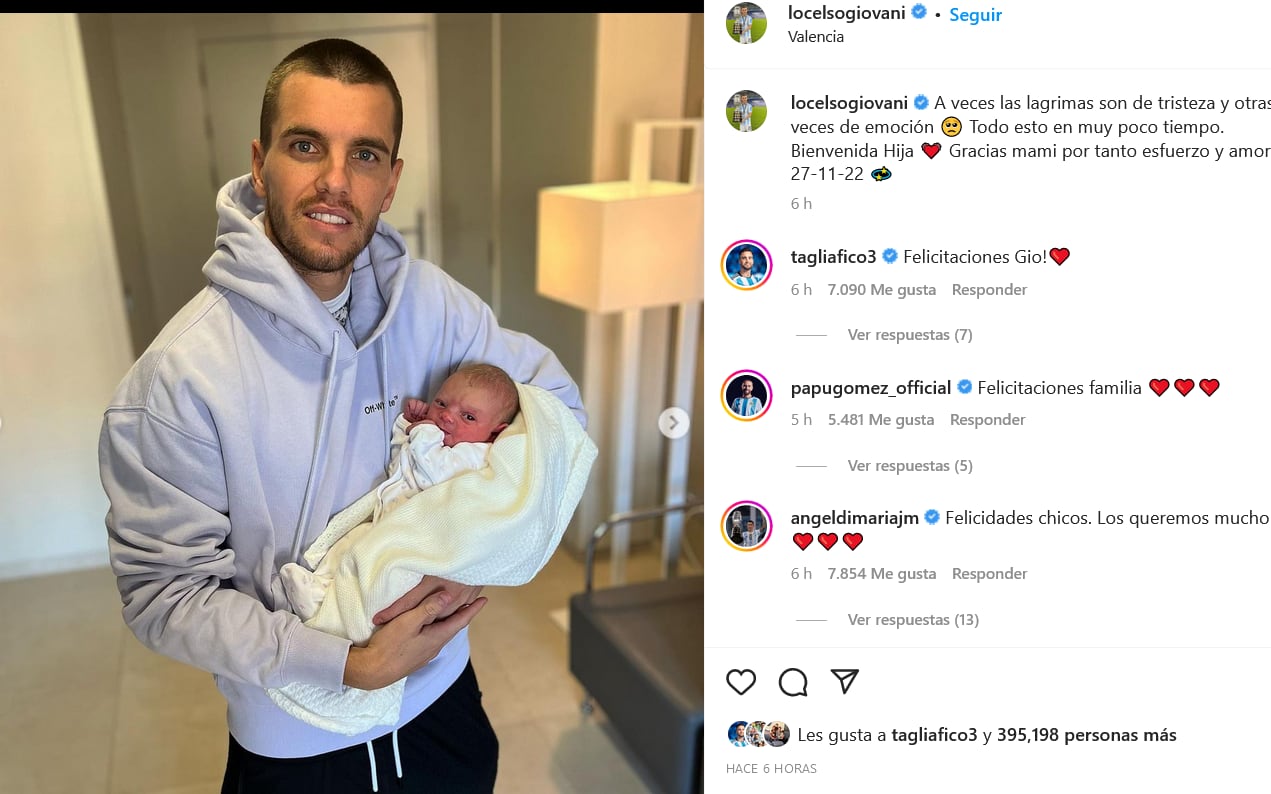 Giovani Lo Celso fue papá y compartió su alegría en las redes sociales. Instagram.