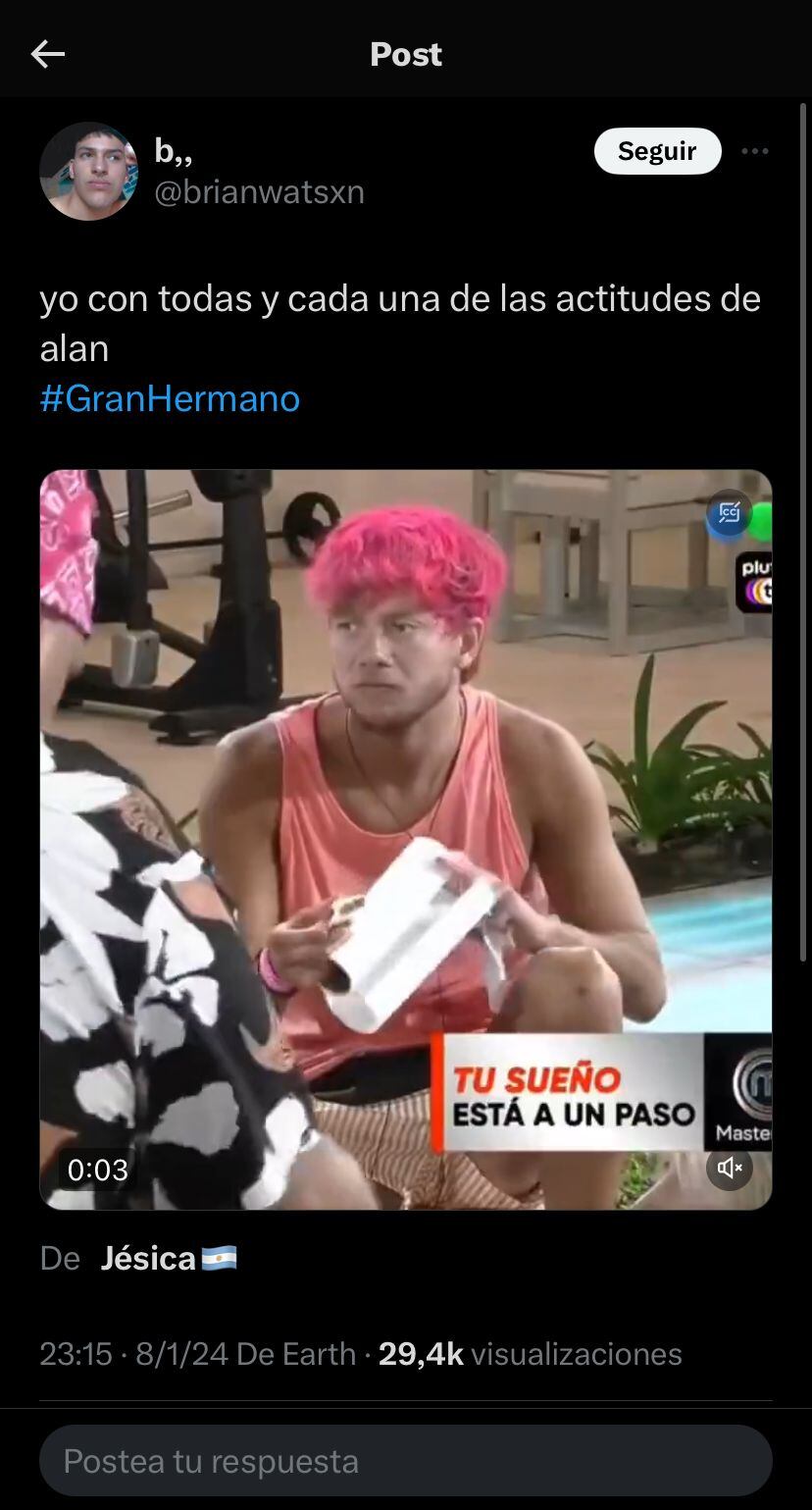 Alan, el blanco de memes por elegir a Manzana para una noche romántica en Gran Hermano. Captura de pantalla.