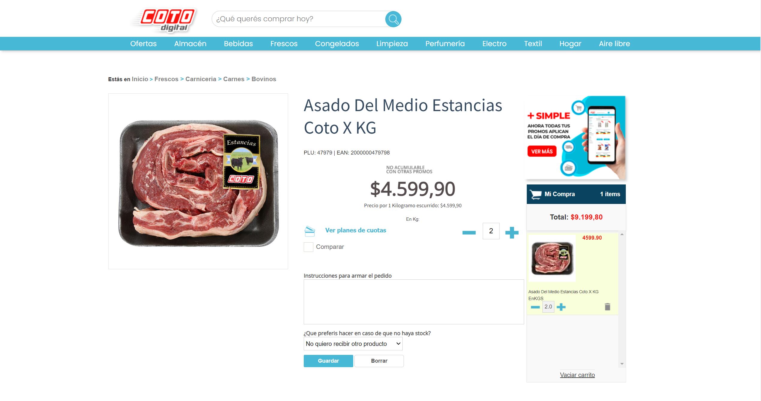 Kilo de carne en Mendoza.