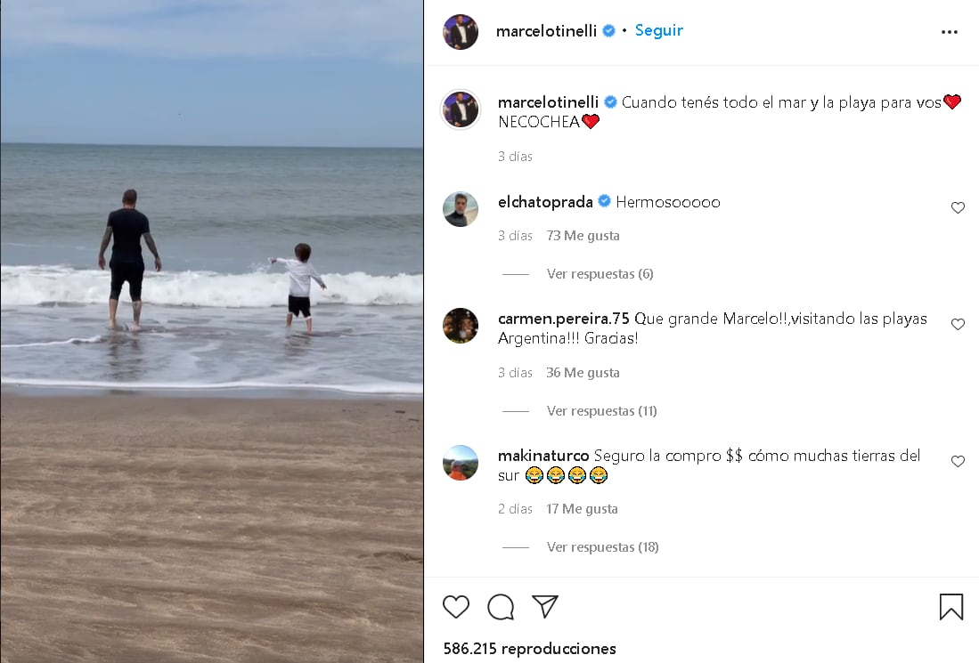 Marcelo Tinelli disfrutó junto a su hijo Lolo de la playa de Necochea.