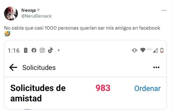 Una usuaria compartió la cantidad de solicitudes de amistad que recibió. Foto: captura de pantalla.