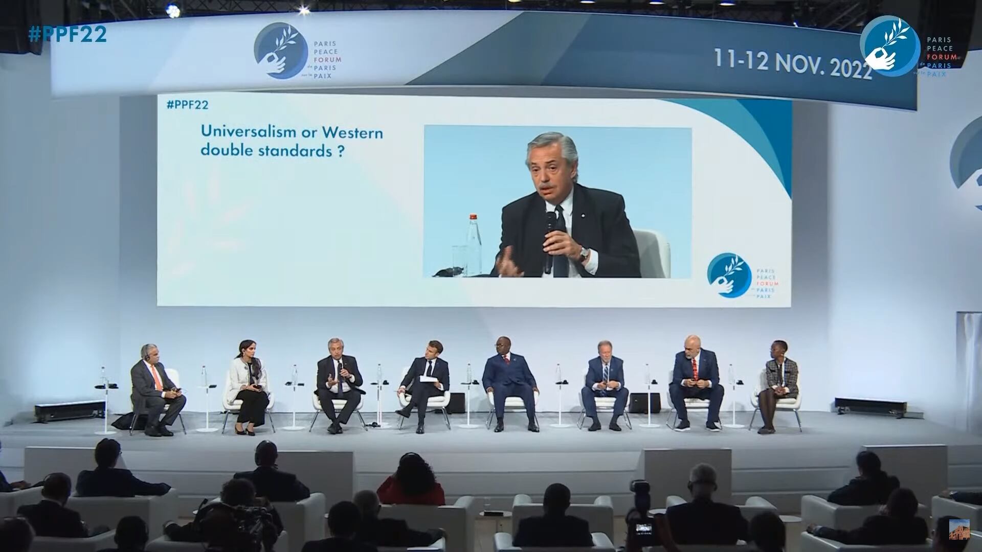 Alberto Fernández en el Foro de París sobre la Paz. Foto: Presidencia