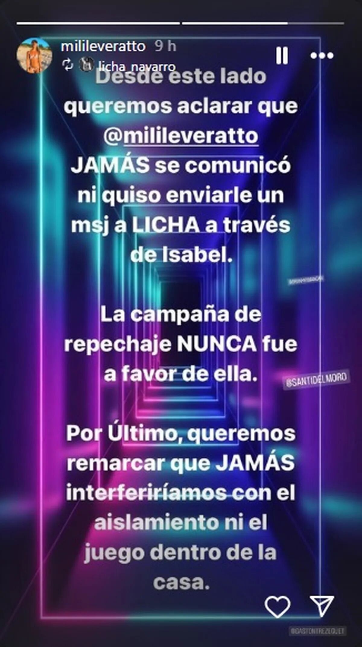 La novia de Lisandro aclaró el tema que mencionó Isabel.