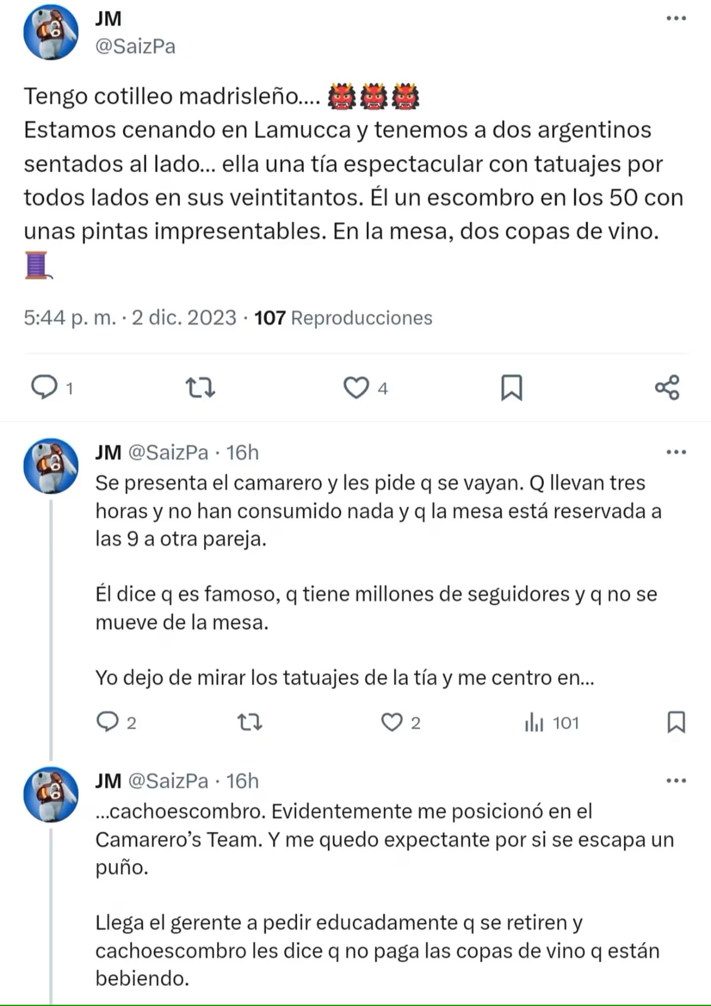 Un testigo del momento contó lo que pasó con Candelaria Tinelli y Coti en un restaurante de Madrid.