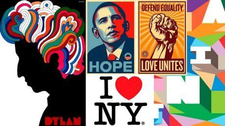 Los diseños más famosos del artistas, entre los que se destacan el logo de "I love NY", la silueta de Bob Dylan y la imagen de Obama.