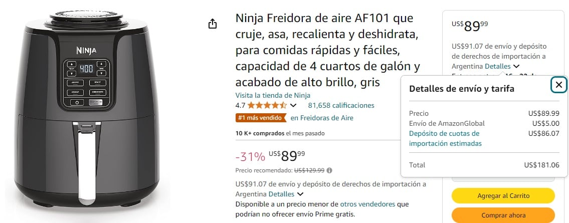 Freidora de aire Ninja en Amazon