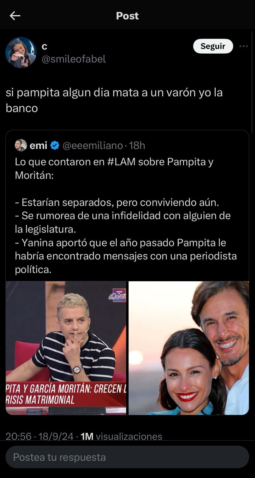 Los memes tras la noticia de la separación de Pampita y Roberto García Moritán. Captura de X.