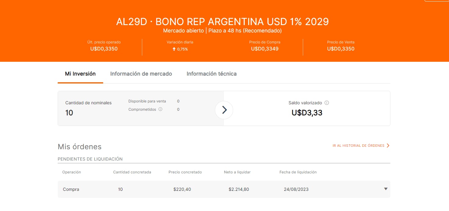 En el caso de Plazo Normal, como la liquidación es en 48hs, deben pasar 3 días hábiles (2 de liquidación + 1 de parking) hasta poder vender el título.