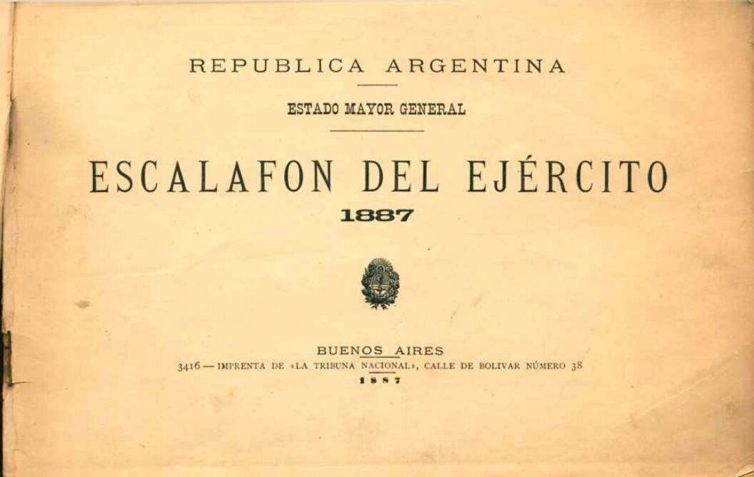 Publicación del Estado Mayor General, impreso en 1887, donde figuran detalles de los Escalafones del Ejército.