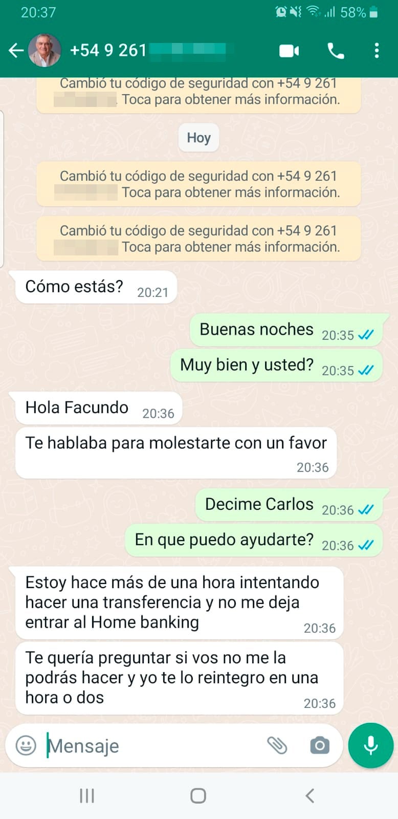 Captura de pantalla de los mensajes provenientes del celular hackeado de Iannizzotto.