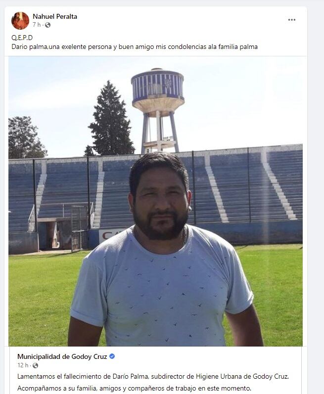 Dolor en las redes sociales por la muerte de Darío Palma, funcionario de la Municipalidad de Godoy Cruz ahogado en El Carrizal (Facebook)