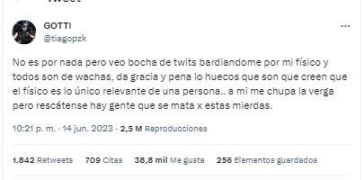 El cantante se descargó contra quienes critican los cuerpos ajenos.