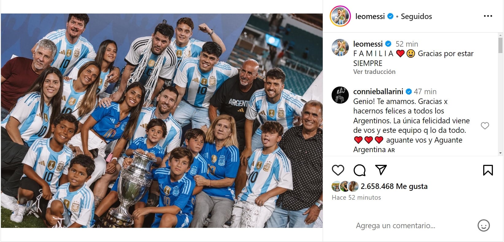 El festejo que no se vio de Messi tras ganar la Copa América. Gentileza Instagram.