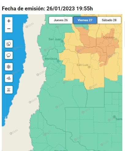 Alerta amarilla SMN viernes 27 de enero