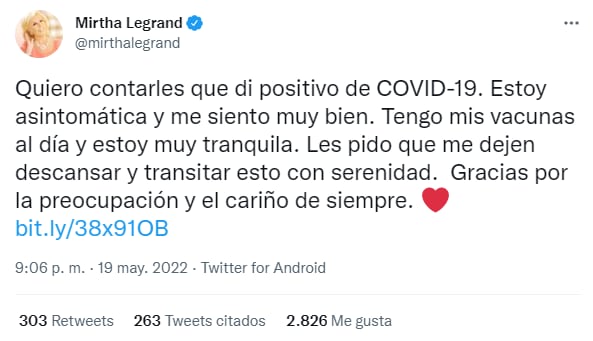 Mirtha Legrand tiene coronavirus