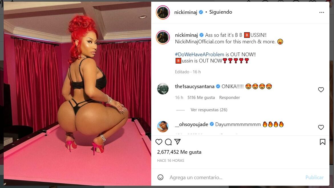 Nicky Minaj deslumbra en Instagram.