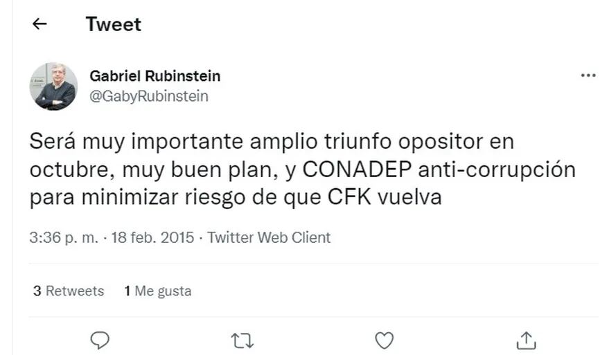 Los mensaje de Rubinstein contra el kirchnerismo en las redes sociales. Foto: Web