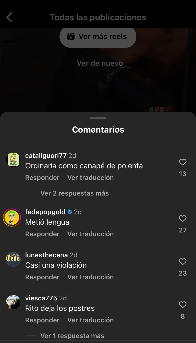 La reacción en redes al video de Anita Espósito y María Eugenia Ritó. Captura de Instagram.