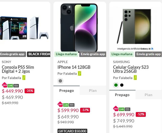 Black Friday 2024: precios en Falabella Chile