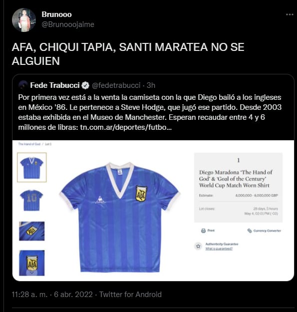 Los comentarios pidiendo por Santi Maratea para recaudar fondos por la camiseta de Maradona