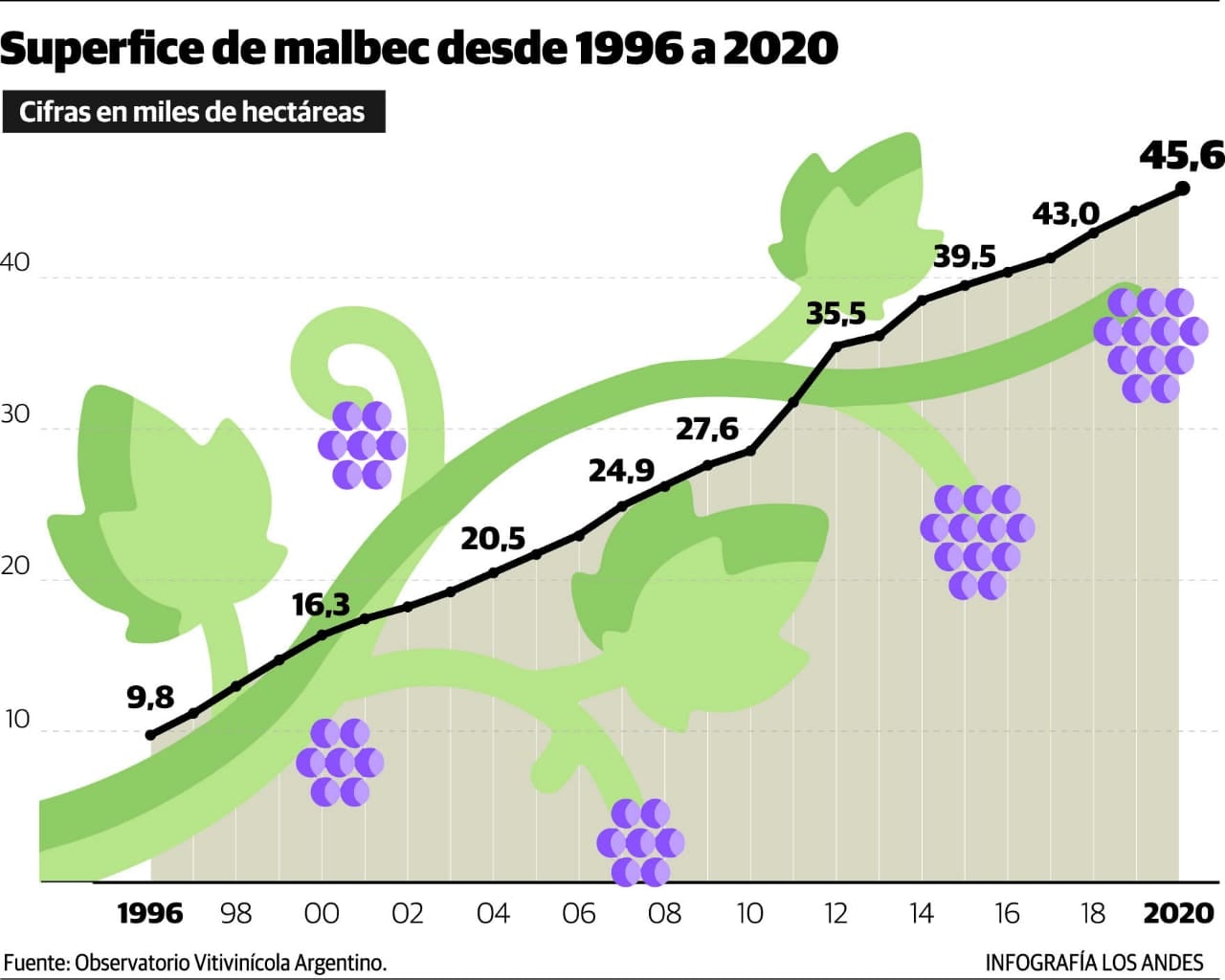 “En los 70 y 80, las uvas malbec se elaboraban sin las pieles, o sea, como blancos. Era la tendencia. Prácticamente, como el rendimiento de la variedad era bajo, no convenía utilizar el malbec para hacer este tipo de vino y los productores empezaron a remplazar el malbec por otras variedades de más alta producción y mucha menor calidad”, así recuerda Alberto Arizu (Luigi Bosca) la erradicación de cientos de hectáreas de la cepa emblema.