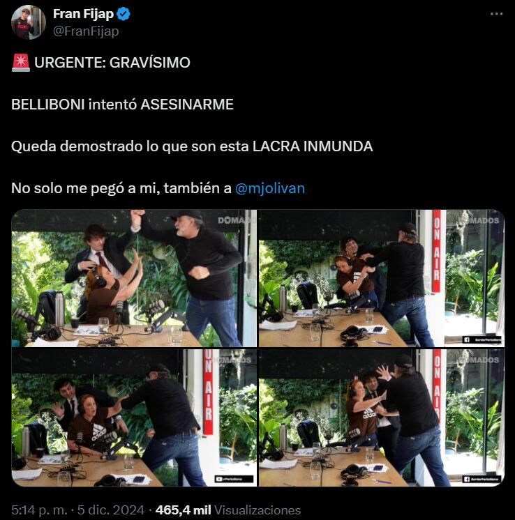 El piquetero Eduardo Belliboni intentó atacar al influencer libertario Fran Fijap.