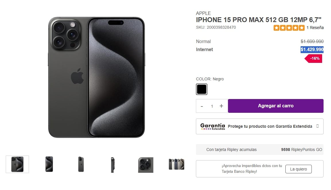 Precio de iPhone 15 Pro Max en Ripley