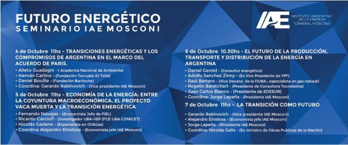 Programa del Seminario que organiza el Instituto de Energía Mosconi