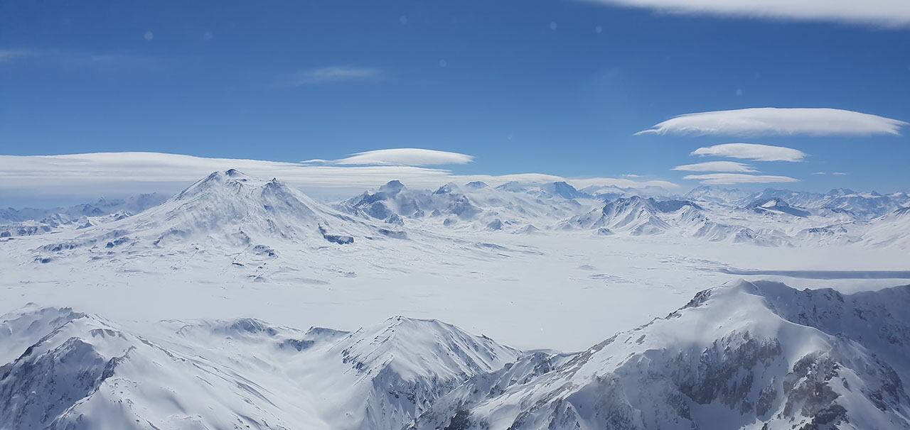 Nieve en la Laguna del Diamante, en el sur de la provincia de Mendoza. Prensa Irrigación