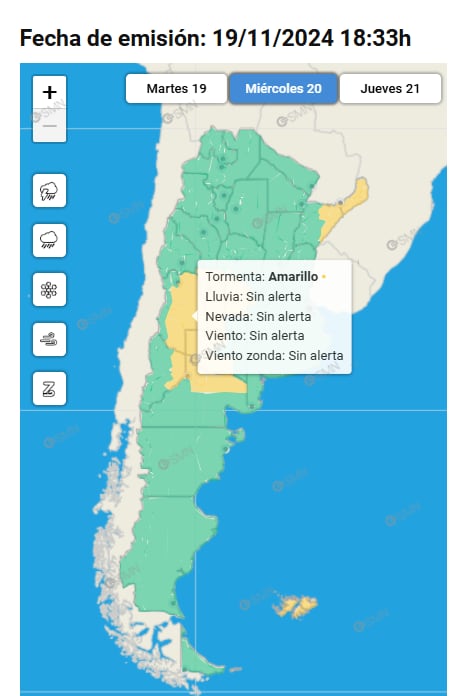 Alerta amarilla del SMN